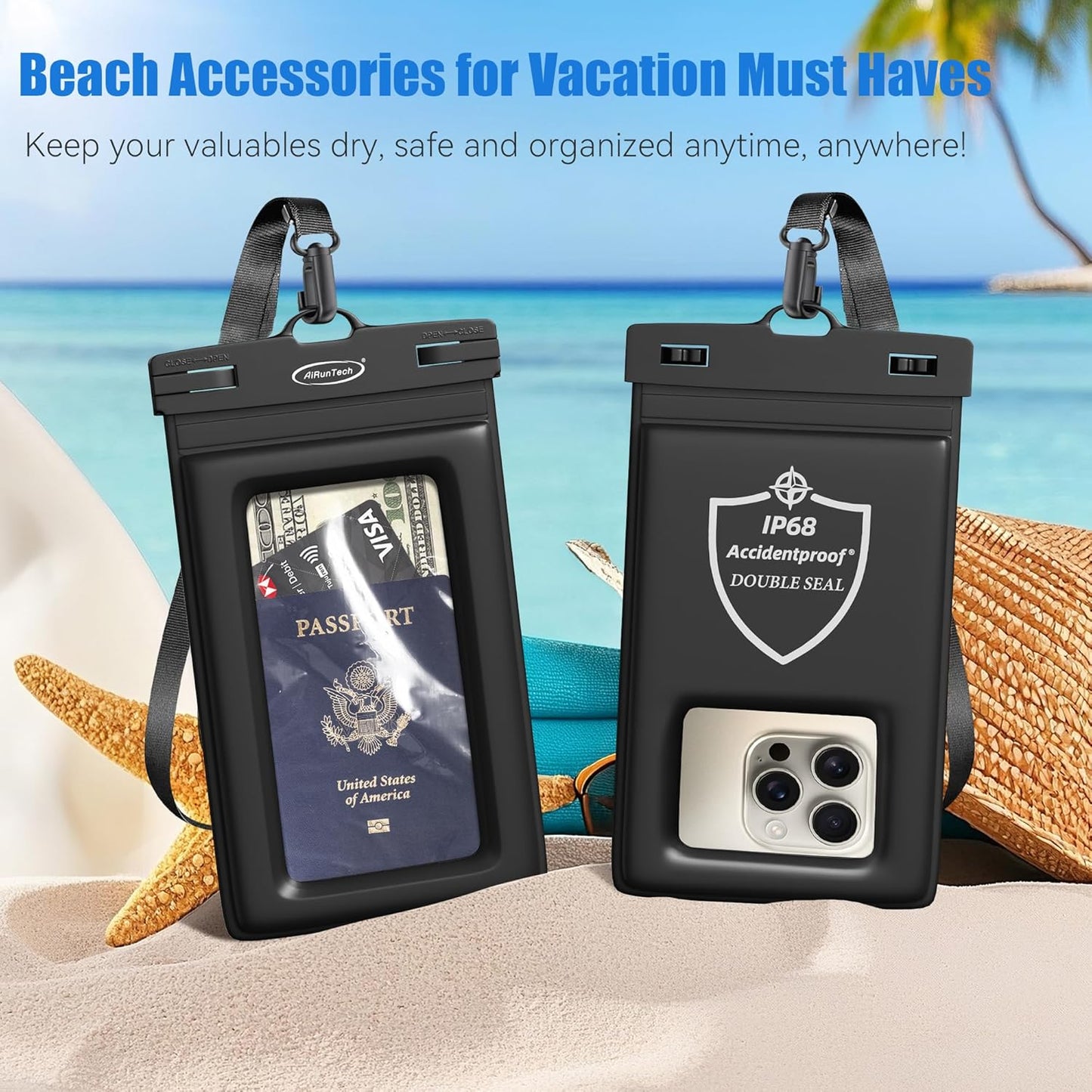 AiRunTech Floating Waterproof Phone Pouch,Waterproof Phone Case with Lanyard Protector for iPhone 16 15 14 13 12 Pro Max,Waterproof Cellphone Bag Beach Cruise Ship Essentials Vacation Accessories
