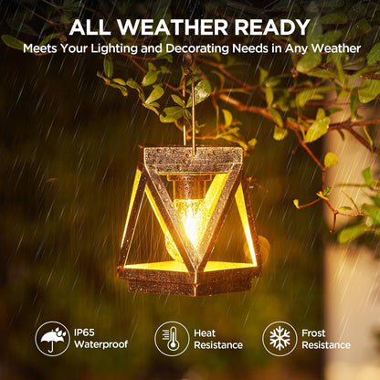 KOOPER Solar Lanterns Outdoor Waterproof, 4 Pack Upgraded Metal Hanging Solar Lights Outdoor Lantern Decorative, Bright Bronze Hanging Lanterns for Yard Patio Table Pathway Garden Decor