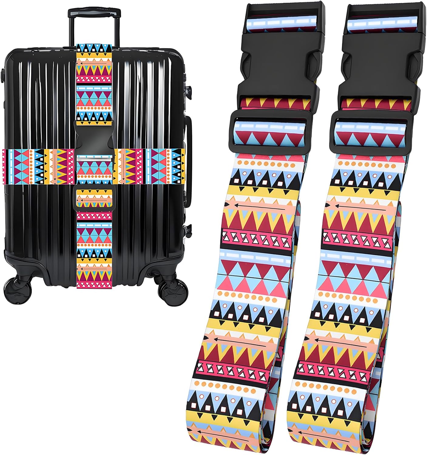Bohemia Luggage Straps for Suitcases, Adjustable Luggage Travel Belt to Keep Luggage Security While Travel, Strong Polyester Fabric, Easy-to-Recognize Stylish Design Travel Accessories, 2 Pack