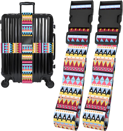 Bohemia Luggage Straps for Suitcases, Adjustable Luggage Travel Belt to Keep Luggage Security While Travel, Strong Polyester Fabric, Easy-to-Recognize Stylish Design Travel Accessories, 2 Pack