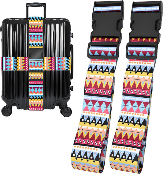 Bohemia Luggage Straps for Suitcases, Adjustable Luggage Travel Belt to Keep Luggage Security While Travel, Strong Polyester Fabric, Easy-to-Recognize Stylish Design Travel Accessories, 2 Pack