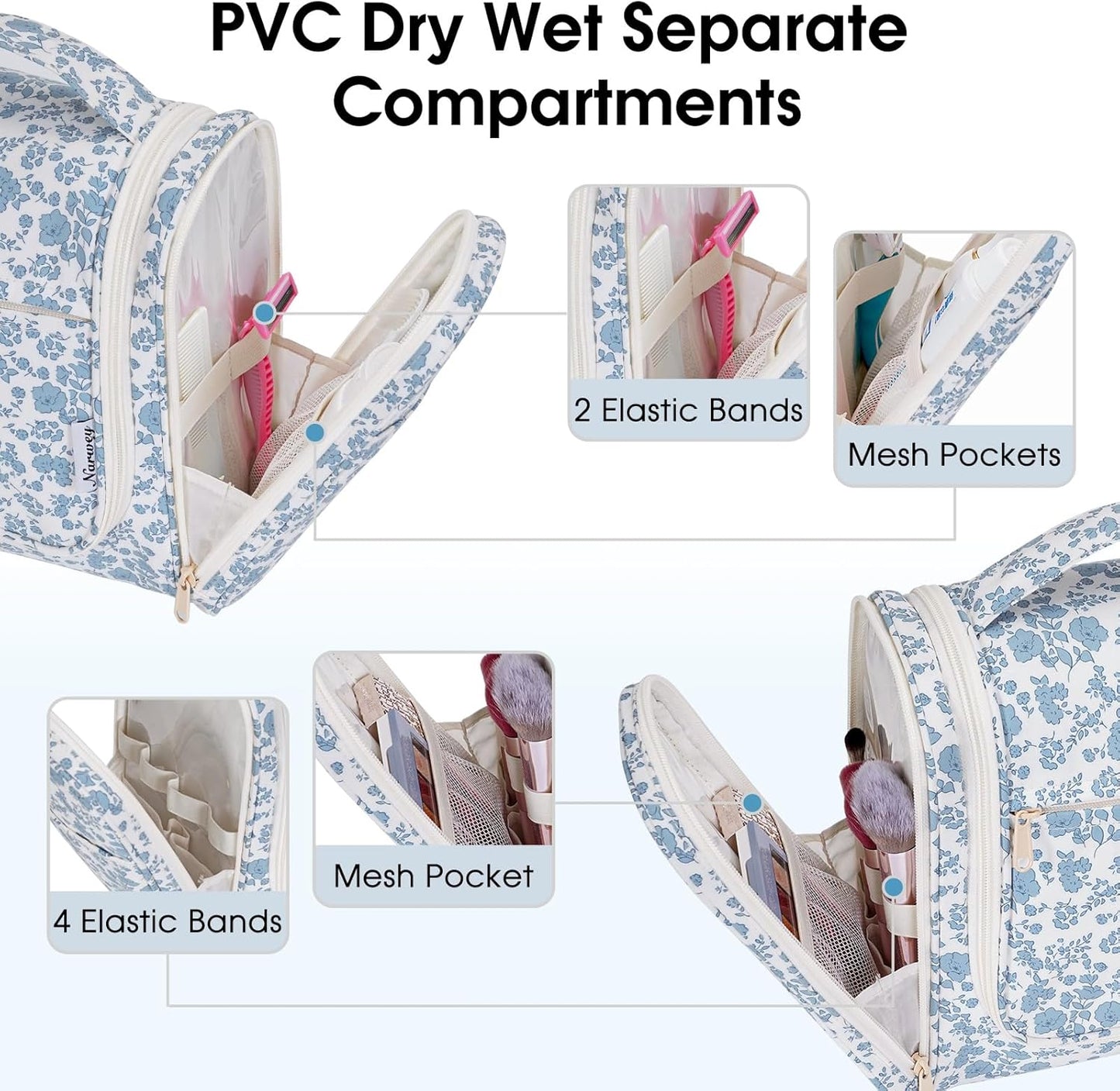 Narwey Hanging Toiletry Bag for Women Travel Makeup Bag Organizer Toiletries Bag for Cosmetics Essentials Accessories