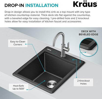 KRAUS Bellucci 18-inch Granite Workstation Drop In Top Mount Single Bowl - Image 9