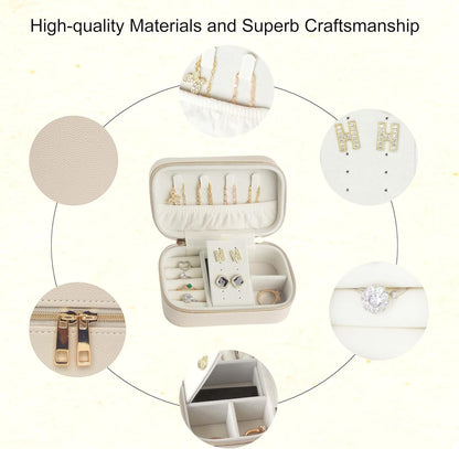 Travel Jewelry Case Bulk Of 4 For Women Weekend Trips, Gold Zip PU Leather Compact Jewelry Organizer For Earring Bracelets Beige Travel Jewelry Box Set Perfect For Small Bridesmaid Jewelry Box Gift