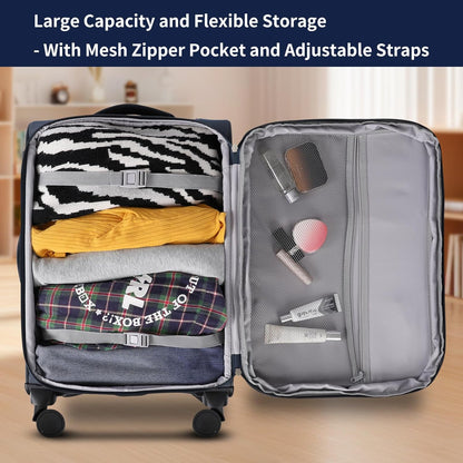 3-Piece Softside Expandable Luggage Set with Front Open Pocket, Lightweight and Durable Oxford Fabric Suitcase Set with TSA Lock (Blue, 20in/24in/28in)