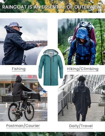 COOFANDY Men's Long Raincoat Ligtweight Rain Jacket Waterproof Outdoor Jackets - Image 5