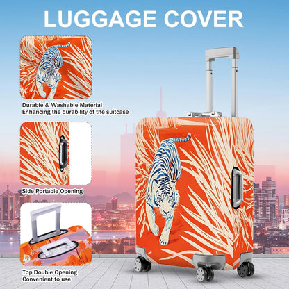 ANNA QUEEN Funny White Tiger Luggage Cover, Suitcase Protector with Bold Jungle Animal Print, Stretchable, Washable Travel Cover for 32-34 Inch Luggage