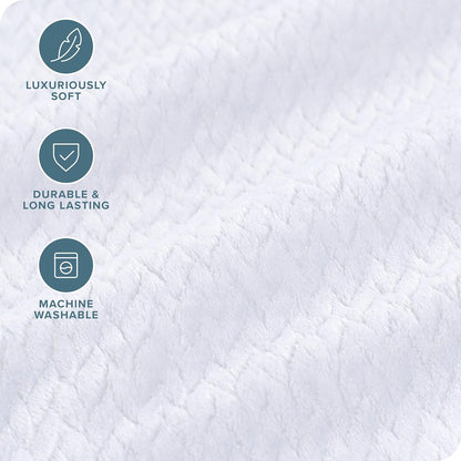 Bare Home Textured Fleece Blanket - King Size - Ultra-Soft Lightweight for Bed, Sofa, and Couch - Luxury Microplush - Cozy Warm Blanket (King, Chevron White)
