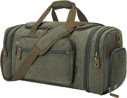 Gonex Canvas Duffle Bag 60L Travel Duffel Overnight Weekend Bag with Shoe Compartment (Army Green)