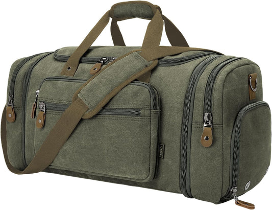 Gonex Canvas Duffle Bag 60L Travel Duffel Overnight Weekend Bag with Shoe Compartment (Army Green)
