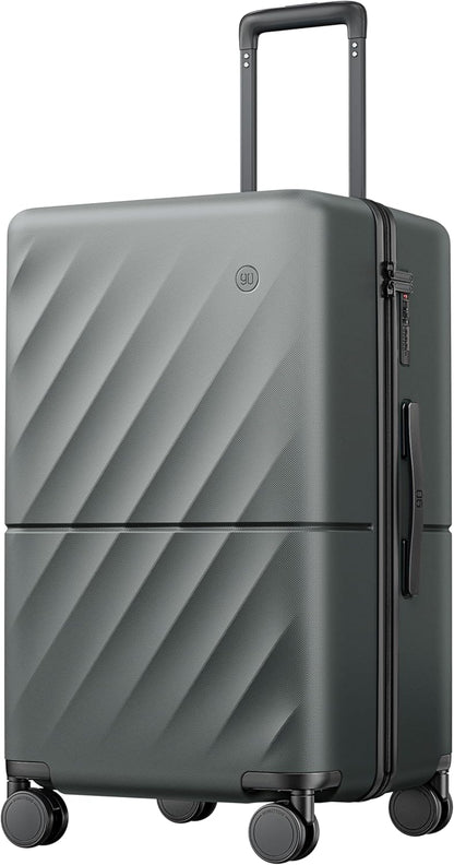 Trunk Luggage 24 Inch, Medium Checked Luggage with Double Spinner Wheels, Anti-Burst Zipper, Hard Case PC Suitcase, Lightweight Travel Luggage, TSA Approved (Slate Grey, Hudson)