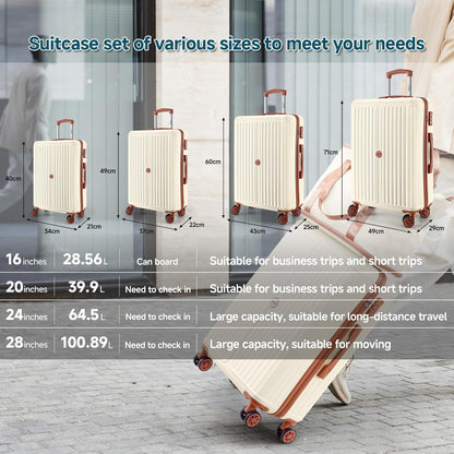 Hoteel 20Inch Luggage 3-piece Set, 360° Universal Suitcases with Wheels Hard Shell Suitcase with TSA Lock, Including Waterproof Luggage Bag, Travel Maletas for Men and Women,Beige