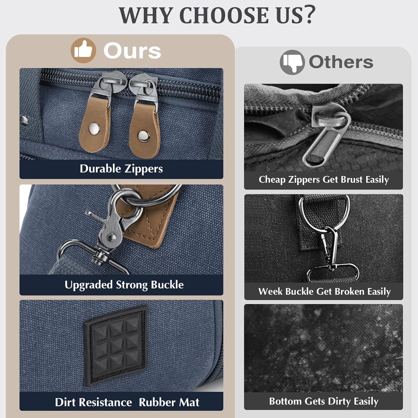 Gonex Canvas Duffle Bag for Travel 60L Expandable Duffel Weekend Overnight Bag men (Denim Blue)