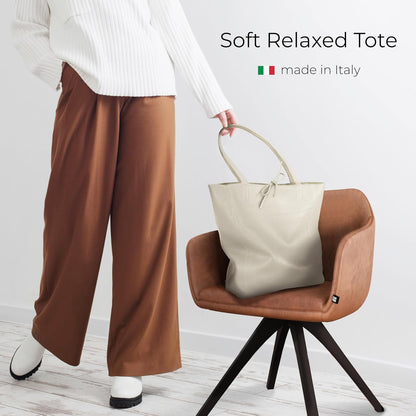Italian Calf Leather Tote for Women with Zipper, Inner Pocket & Flat Base | Soft Unlined Shopper for Work & Travel