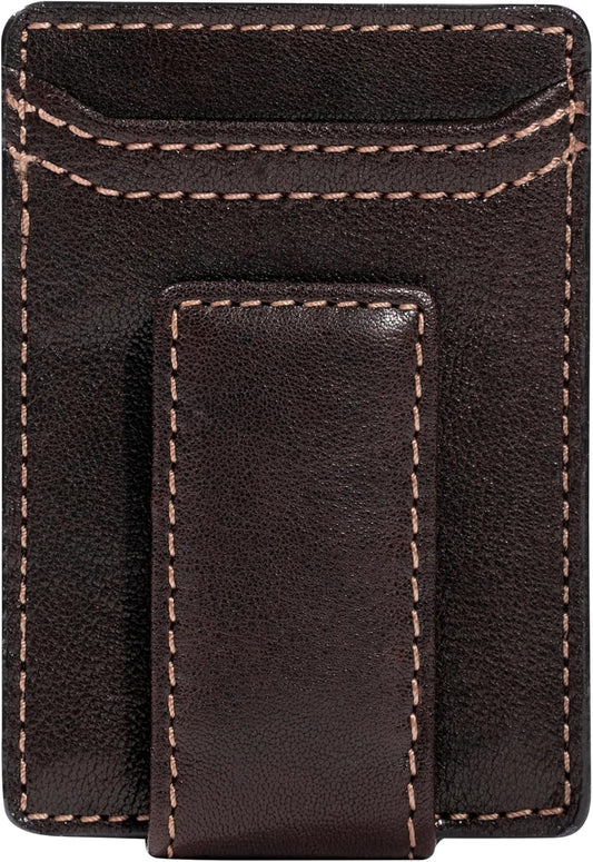 House of Jack Co. Corbin Slim Money Clip Wallet for Men, Strong Magnetic Clip with Exterior ID Window, Full Grain Cowhide Leather Front Pocket, Brown