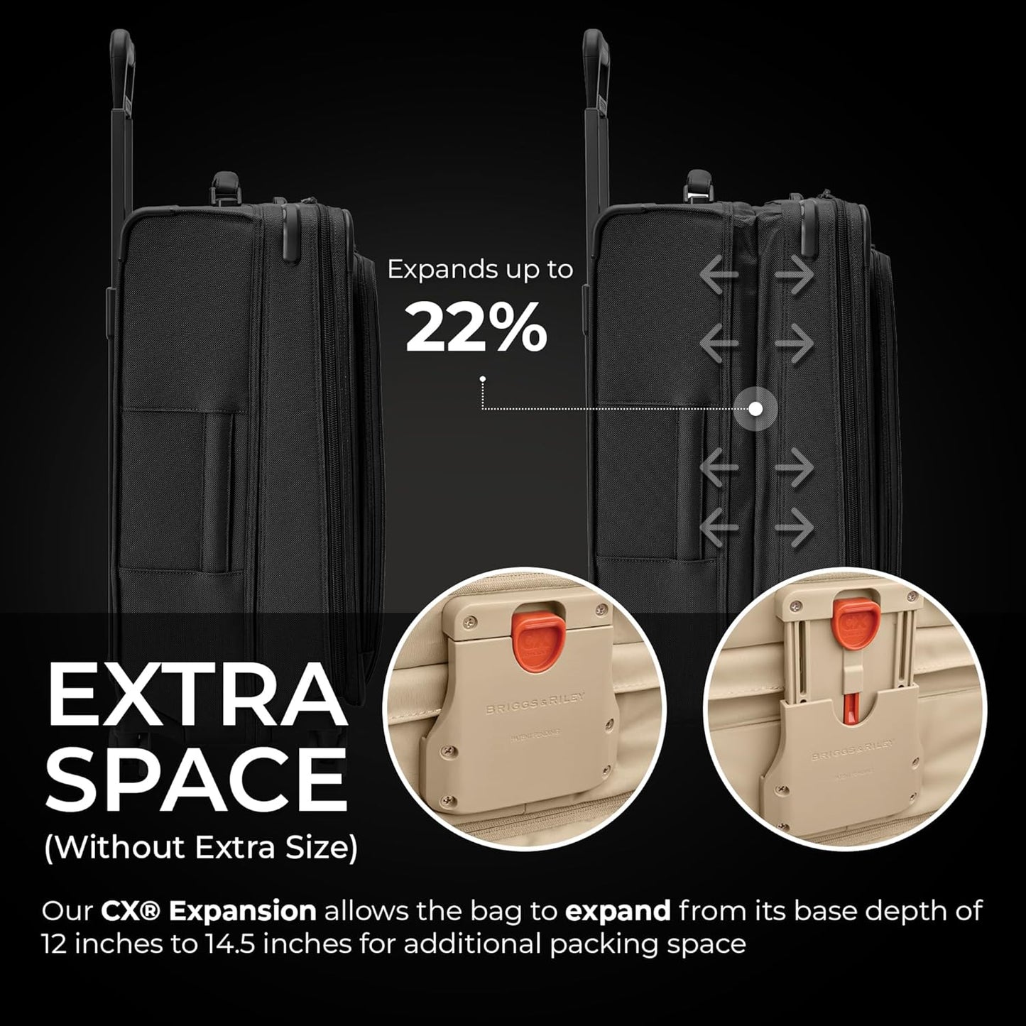 Briggs & Riley 26" Medium Expandable Spinner - Checked Luggage for Travel, Suitcases with Wheels, Softside Rolling Bag for Men & Women, Self-Repairing Zipper - Baseline Collection, Black