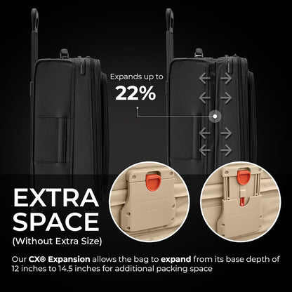 Briggs & Riley 26" Medium Expandable Spinner - Checked Luggage for Travel, Suitcases with Wheels, Softside Rolling Bag for Men & Women, Self-Repairing Zipper - Baseline Collection, Black