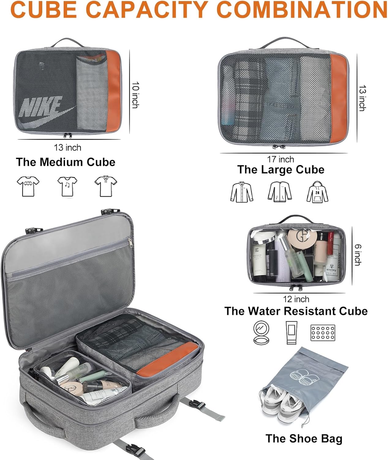 Travel Laptop Backpack,42L Carry on Luggage, Flight Approved Expandable Backpack,Business Anti Theft Weekender Bags for Women Men, Water Resistant Expandable Backpacks With 4 Packing Cubes