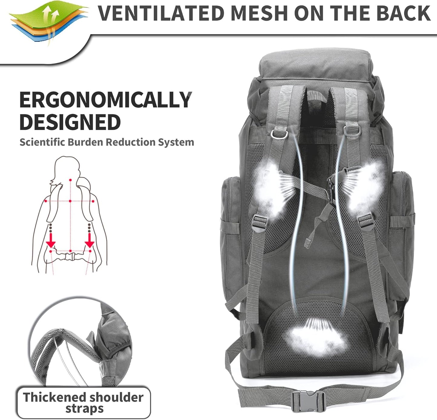 King'sGuard 70L Camping Hiking Backpack Tactical Backpack Military Molle Rucksack Backpack for Outdoor