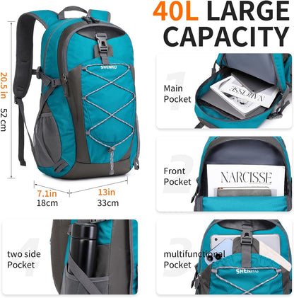 40L Hiking Backpack Lightweight Daypack Waterproof Travel Camping Backpack for Men Women Sport Packable