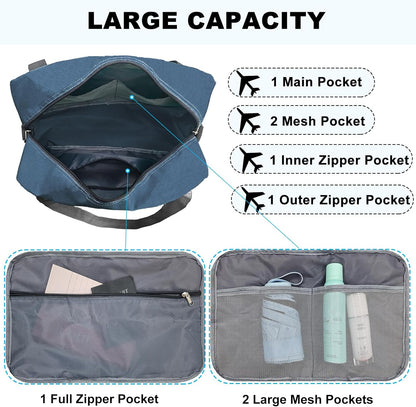 Foldable Carry on Luggage Bag 22x14x9 Personal Item Bag for Airplanes Travel Duffel Bag for Women and Men (40L, Navy)