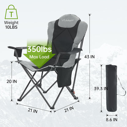 Camping Chairs, Portable 2 Pack Camp Chairs for Heavy People with Adjustable Angled Backrest, Outdoor Folding Camping Chairs for Outside Supports up to 350lbs, Carry Bag Included