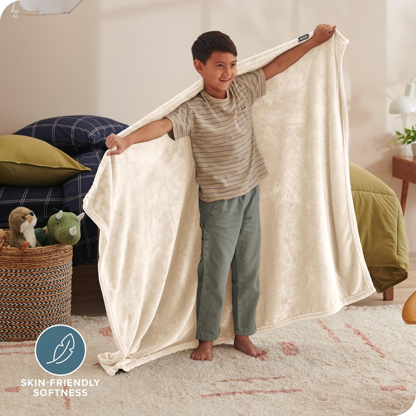 Bare Home Fleece Blanket - Kid Size - Ultra-Soft Lightweight for Bed, Sofa, and Couch - Luxury Microplush - Cozy Warm Blanket (Kid, Vanilla)