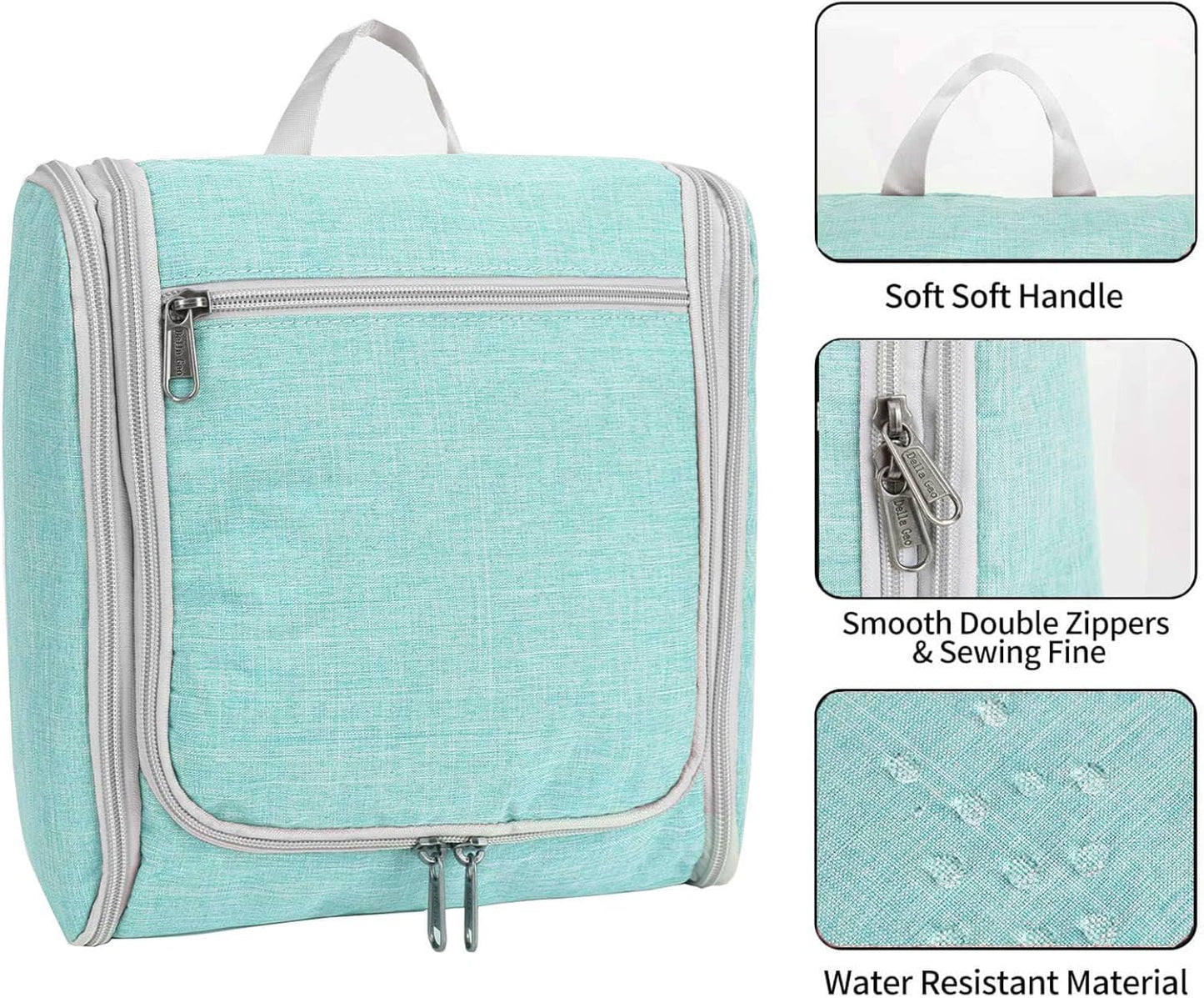 Della Gao Travel Toiletry Bag for Men and Women, Bathroom Bag, Water-Resistant Nylon (L, Green)