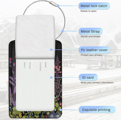 Butterfly Luggage Tags for Suitcase,Colorful Pink Tulip Flowers Luggage Tags of Set 2 Leather Identifiers Privacy Cover with Stainless Steel Loop for Women Men Travel Bag Suitcase