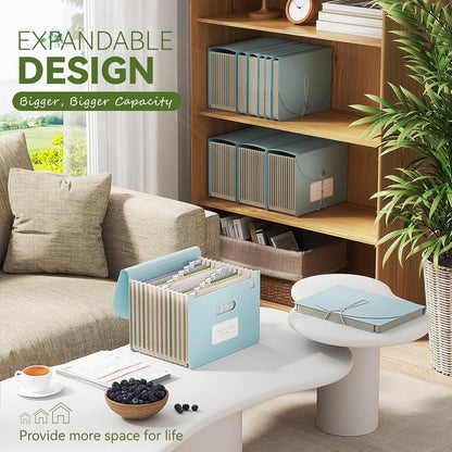 Accordion File Organizer, 13 Pockets Wheat Straw Expanding File Folder, Portable Monthly Paper Bill Tax Receipt Organizer, Letter A4 Size Document Holder with Colorful Tab - Sky Blue