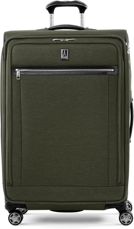 Travelpro Platinum Elite Softside Expandable Checked Luggage, 8 Wheel Spinner Large Suitcase, TSA Lock, Men and Women, Pilot Green, Checked Large 29-Inch