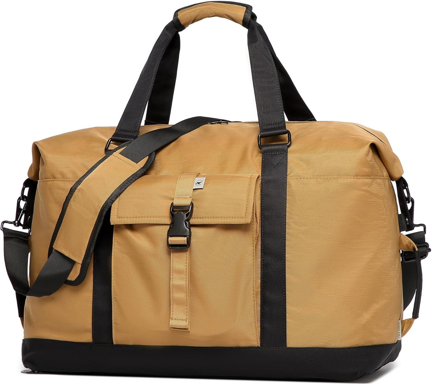 SUNNY BIRD Duffel with Utility Pouch, 40L Weekender Overnight Bag with Shoe Compartment for Travel and Sports (Brown and black)