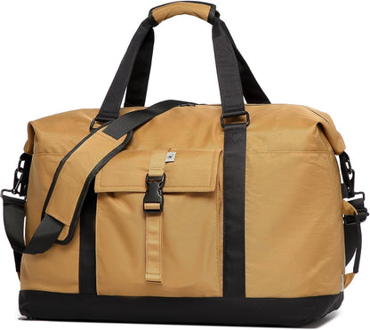 SUNNY BIRD Duffel with Utility Pouch, 40L Weekender Overnight Bag with Shoe Compartment for Travel and Sports (Brown and black)