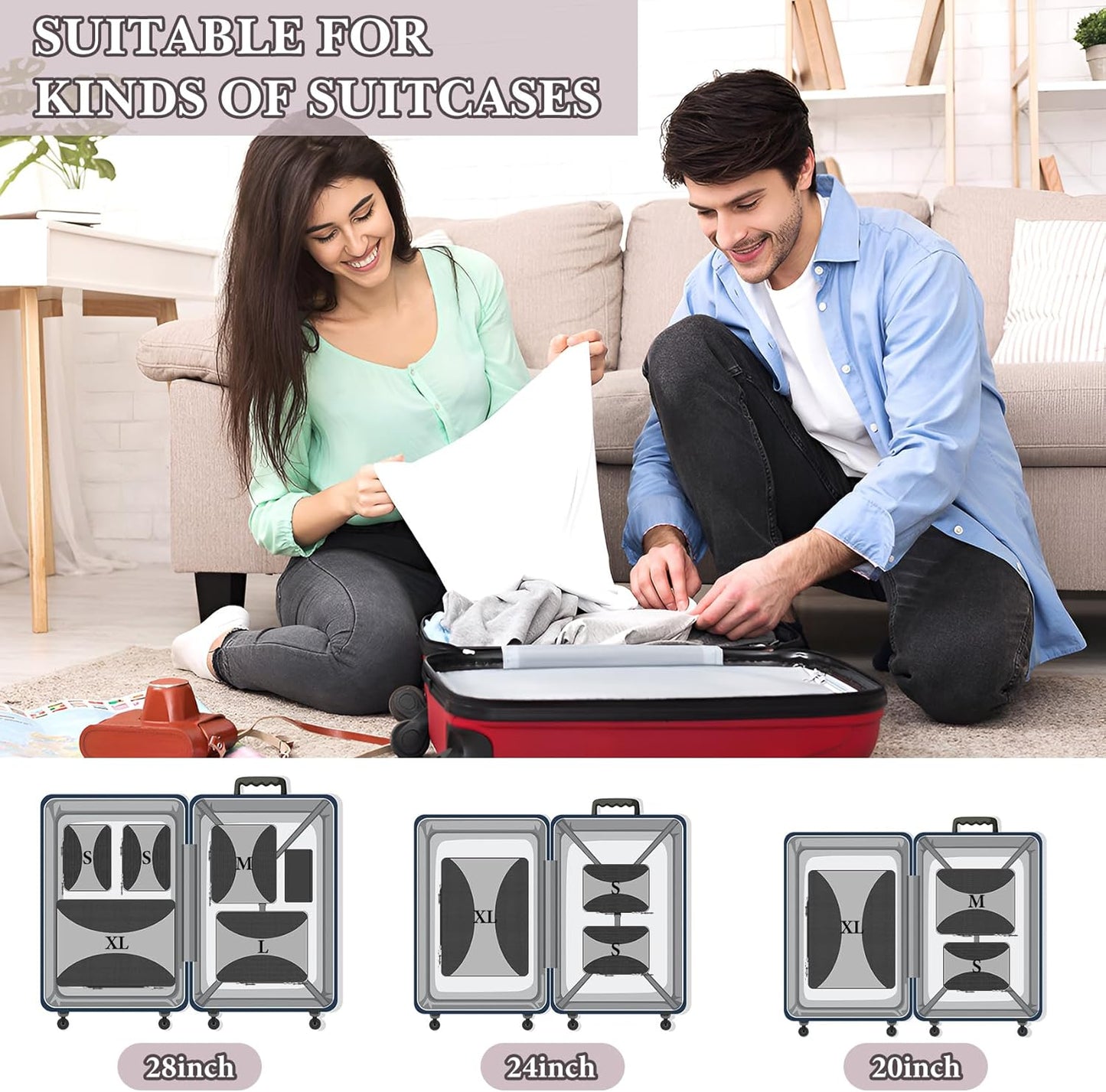 8 Set Compression Packing Cubes for Travel, Packing Cubes Compression Travel Accessories Expandable Packing Organizers for Carry on Luggage Suitcase (Gray)