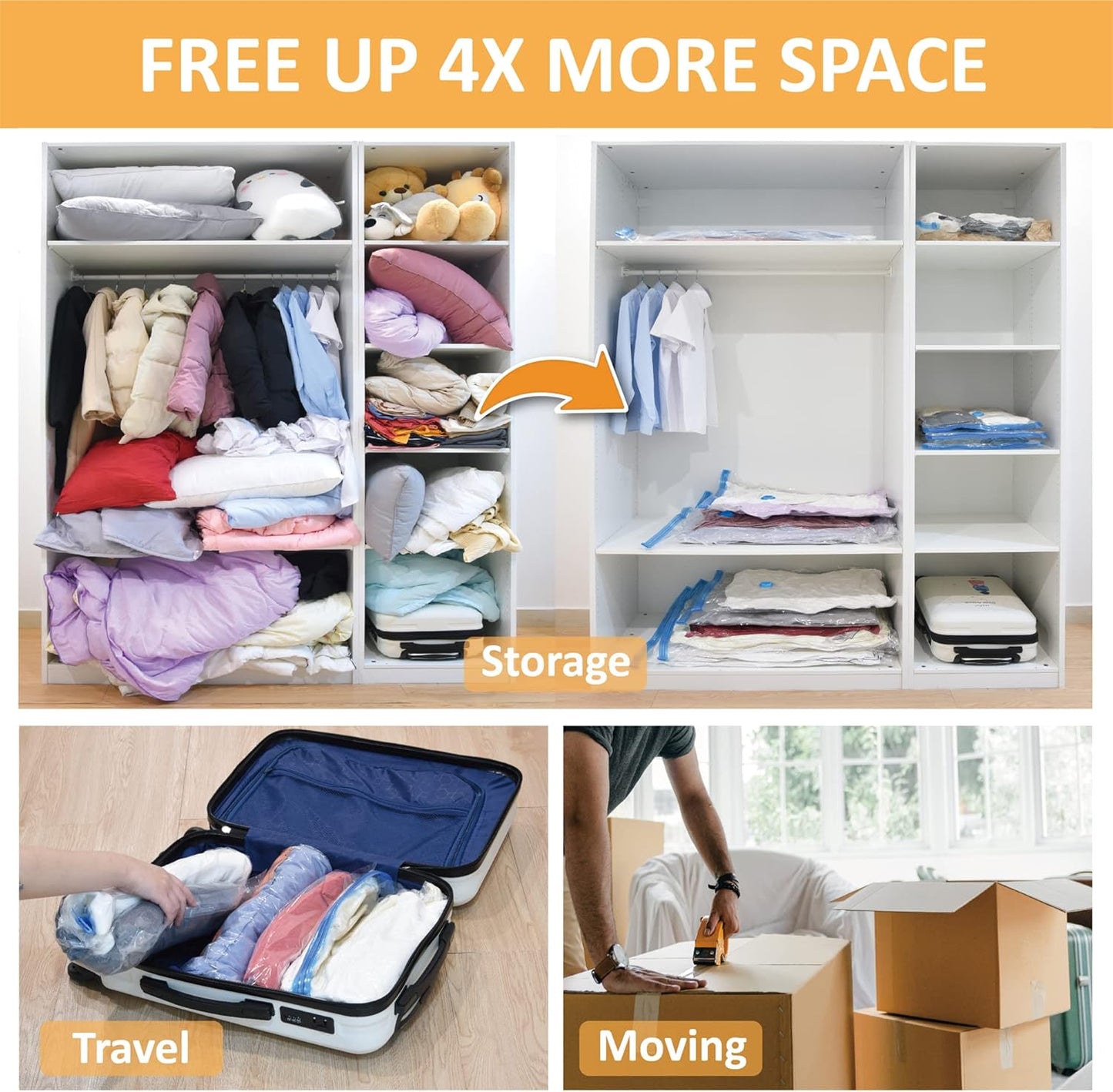 10 Jumbo Vacuum Storage Bags, Space Saver Bags Compression Storage Bags for Comforters and Blankets, Vacuum Sealer Bags for Clothes Storage, Hand Pump Included