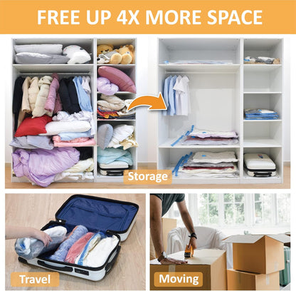 10 Jumbo Vacuum Storage Bags, Space Saver Bags Compression Storage Bags for Comforters and Blankets, Vacuum Sealer Bags for Clothes Storage, Hand Pump Included