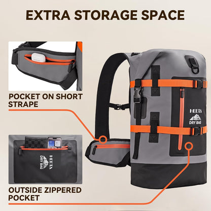 HEETA Dry Bags Waterproof Backpack 40L for Men & Women, Roll Top Heavy Duty Cushioned Hiking Backpack for Kayaking Boating Paddle Boarding Fishing Travel Camping Beach Vacation Cruise Ship Essentials