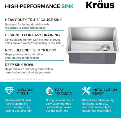 Kraus KHU111-25 Standart PRO 16 Gauge Undermount Single Bowl Stainless Steel - Image 12