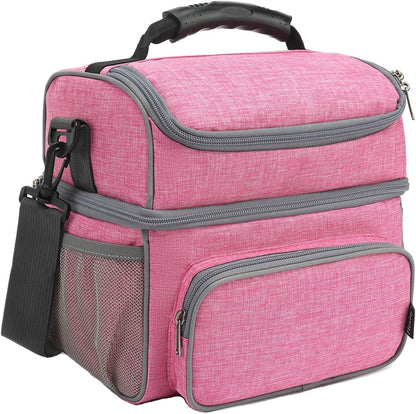 FlowFly Double Layer Cooler Insulated Lunch Bag Adult Lunch Box Large Tote Bag for Men, Women, With Adjustable Strap,Front Pocket and Dual Large Mesh Side Pockets