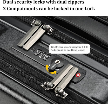 16 Inch Carry On Luggage with 2 Compartments for 14” & 15” Laptop, 16.14*8*17.12” Rolling Briefcase, Lightweight Hardshell ABS+PC Suitcase with Spinner Silent Wheels, for Business Trip, Black