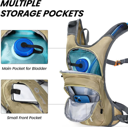 Nepest Hydration Pack Backpack for Women & Men, Lightweight Water Backpack with 2L Water Bladder for Hiking Cycling Running Biking