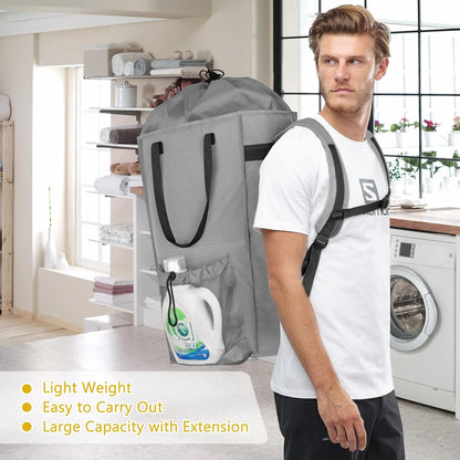 Laundry Bag Backpack Extra Large, 110L Laundry Backpack Heavy Duty with Shoulder Straps, Collapsible and Mesh Pocket Dorm Laundry Basket Hamper Bag for College, Travel, Laundromat, Apartment Grey