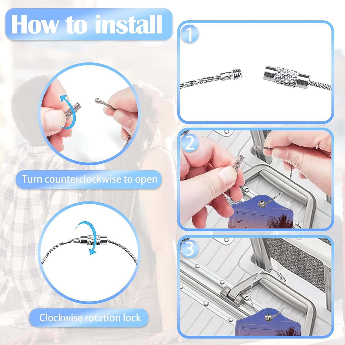 Sunset with Palmtree Silhouette 2 PCS Luggage Tags, Privacy Cover ID Label with Stainless Steel Loop and Address Card for Travel Bag Suitcase