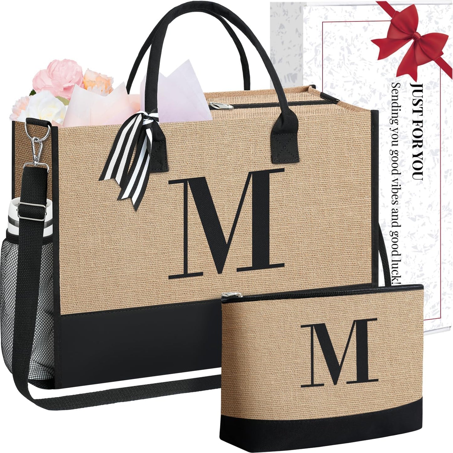 BAGAIL Initial Tote Bag, Personalized Birthday Gifts for Women, Teacher, Friends, Mom, Wedding, Monogrammed Beach Bag