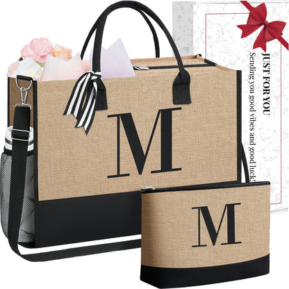 BAGAIL Initial Tote Bag, Personalized Birthday Gifts for Women, Teacher, Friends, Mom, Wedding, Monogrammed Beach Bag