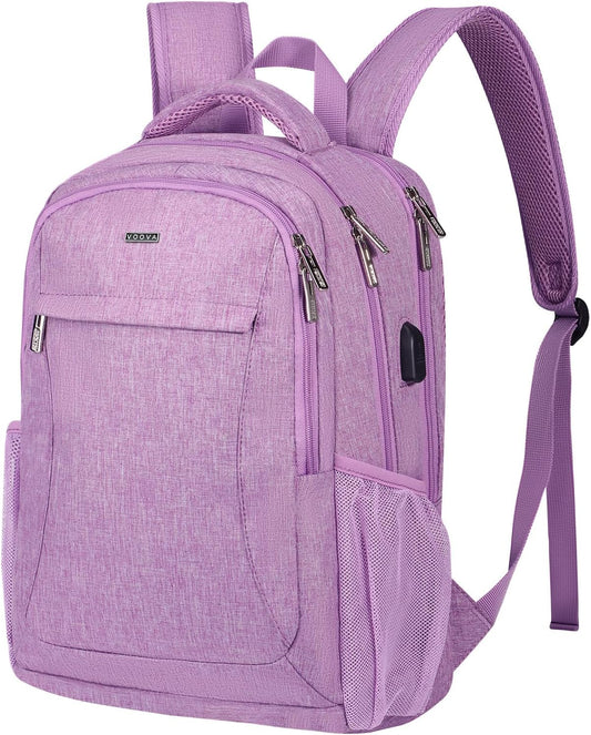 Voova Travel Laptop Backpack, Business Work Laptop Backpack for Women & Men with USB Charging Port, Waterproof Slim Durable College Computer Bag Fits 15.6 Inch Laptops and Notebook, Purple