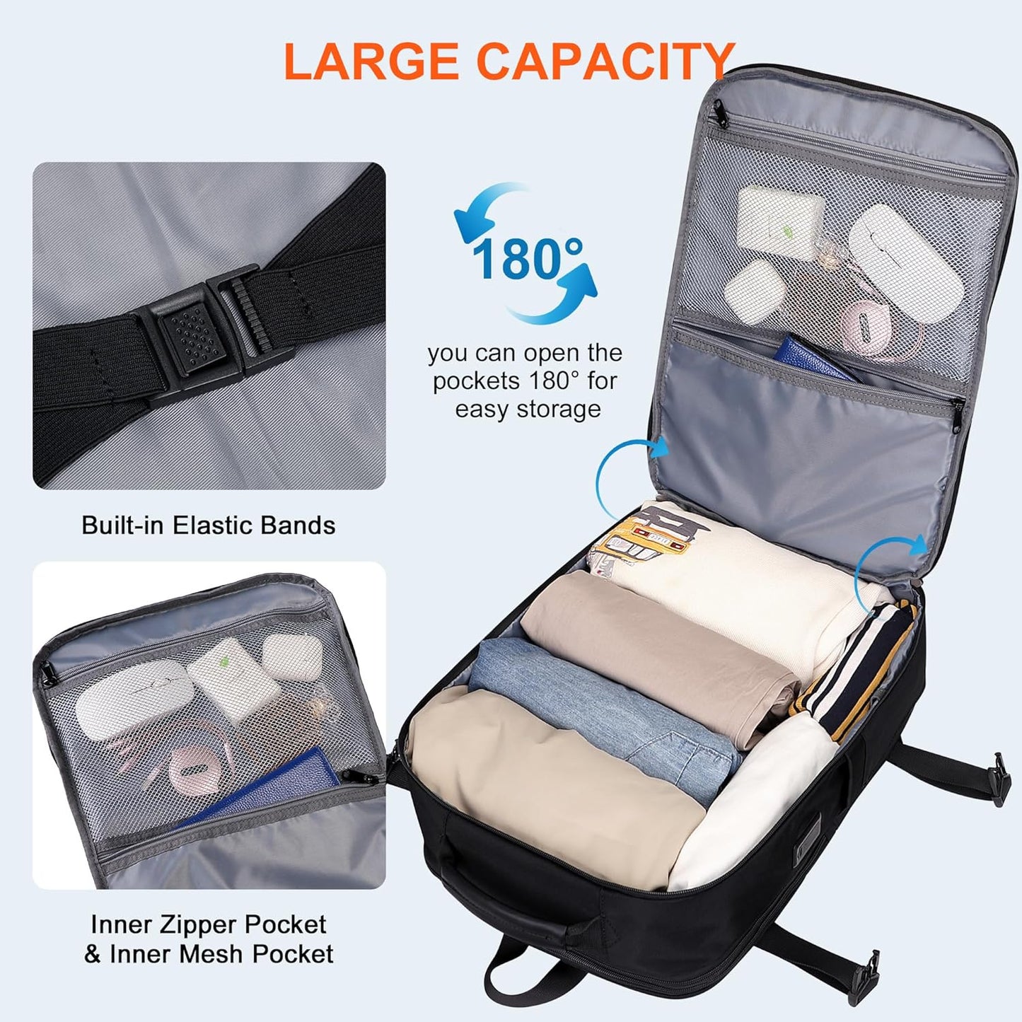 PIJUSHI Travel Backpack for Women Men Expandable Carry on Luggage Backpack Airline Approved Personal Item Laptop Bag(PE034 Black)