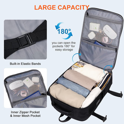 PIJUSHI Travel Backpack for Women Men Expandable Carry on Luggage Backpack Airline Approved Personal Item Laptop Bag(PE034 Black)