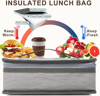 FlowFly Small Insulated Lunch box Portable Soft Bag Mini Cooler Thermal Meal Tote Kit with Handle for Work & School, Heather Grey