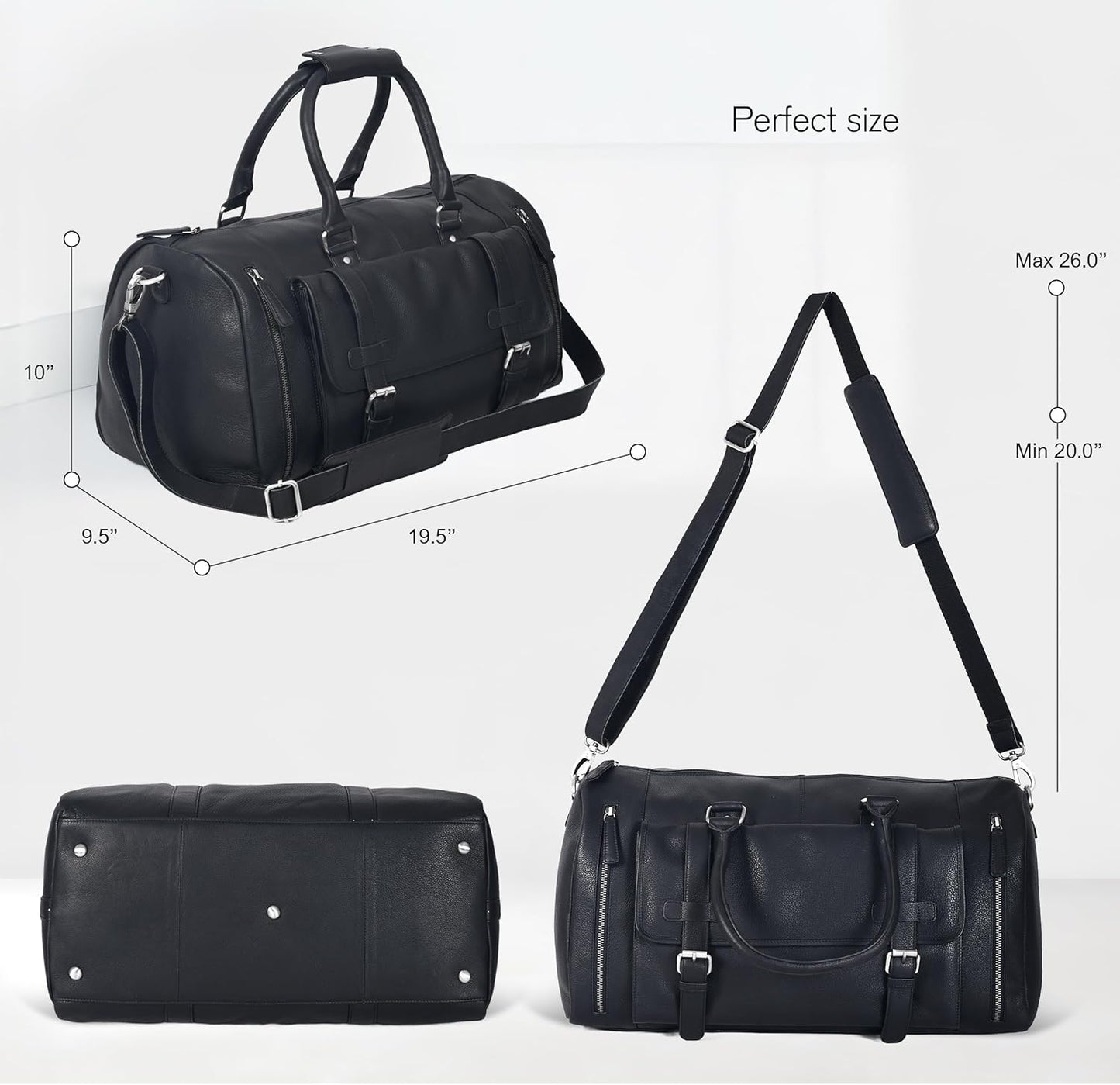 Genuine Leather Duffle Bag for Men | Vintage Weekender Travel Bag | Overnight Carry-On Luggage | Handmade Leather Gym Bag for Men